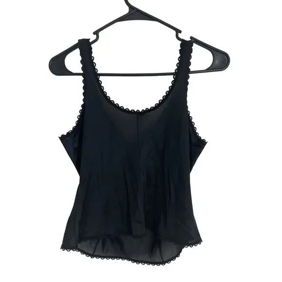 Y2K Sheer Black Nylon Tank Top Lingerie Lace Trim Bow Fairy Grunge Coquette M - Picture 2 of 6